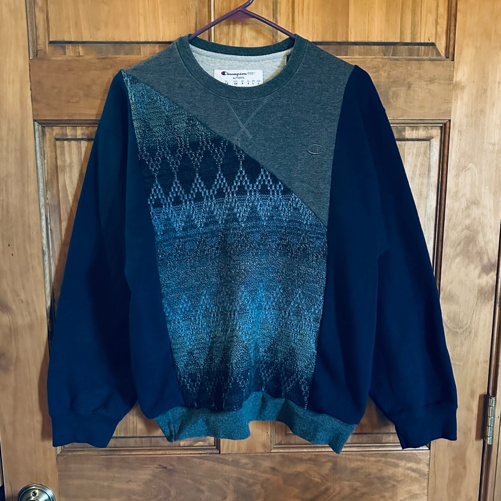 Champion Navy & Gray reworked upcycled vintage grandpa Crewneck Sweater Size m